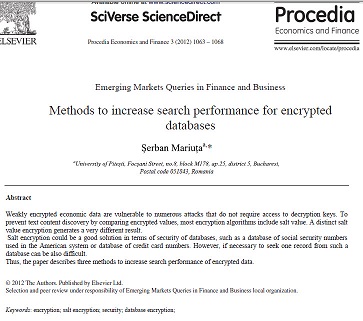 ترجمه مقاله انگلیسی: مواد و روش ها برای افزایش عملکرد جستجو برای رمزگذاری پایگاه داده ها