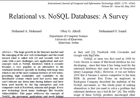 ترجمه مقاله انگلیسی: پایگاه داده های رابطه ای در برابر NoSQL: یک بررسی