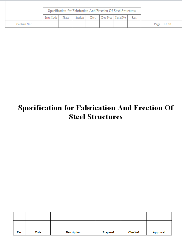 Specification for Fabrication And Erection of Steel Structures